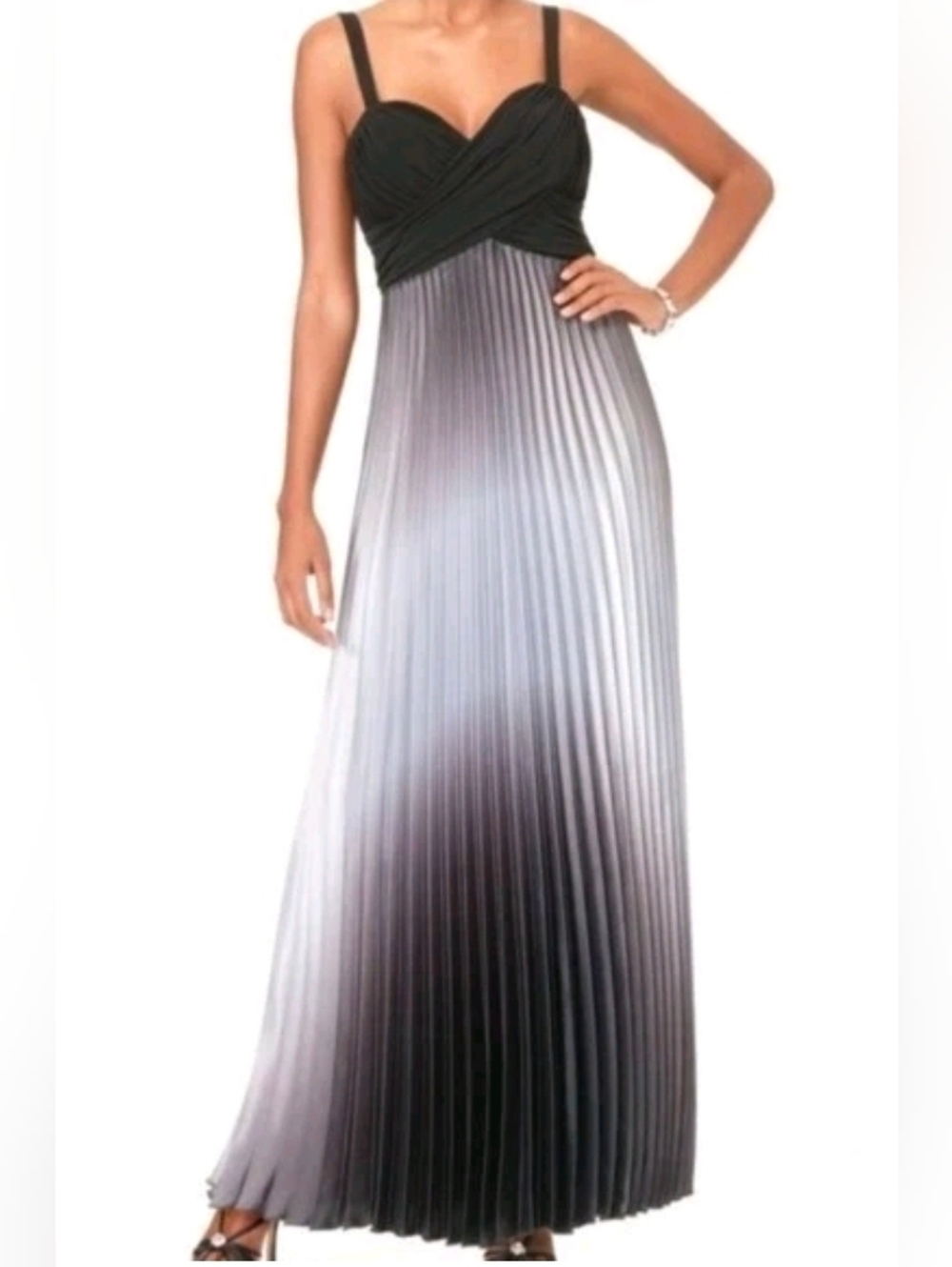 Betsy & Adam Black and Silver Prom Dress